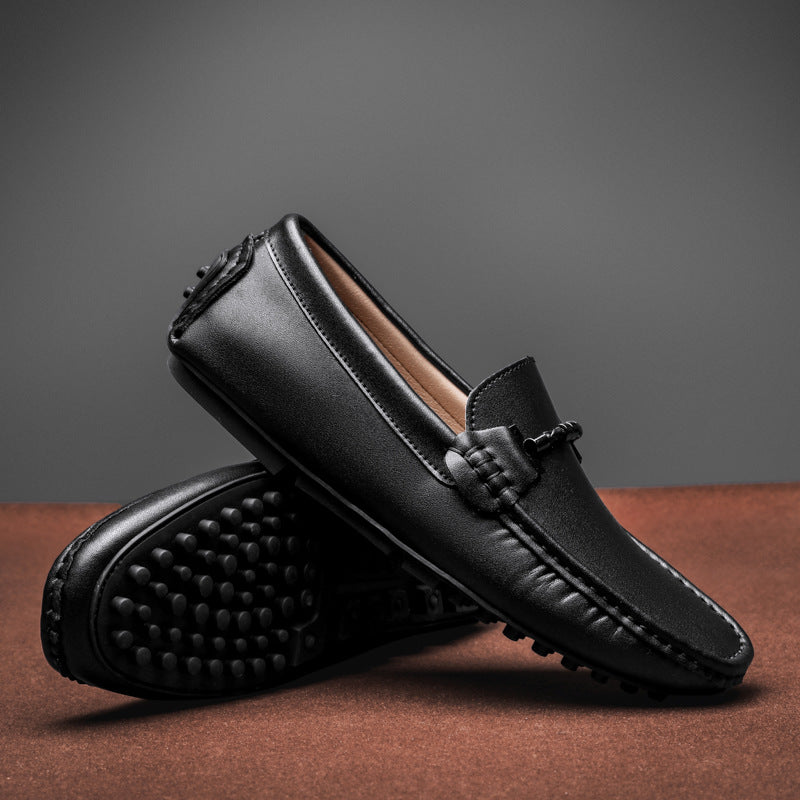 Herre Loafers – Læder Slip-On – Metalspænde – Rund Tå – Skridsikker Sål