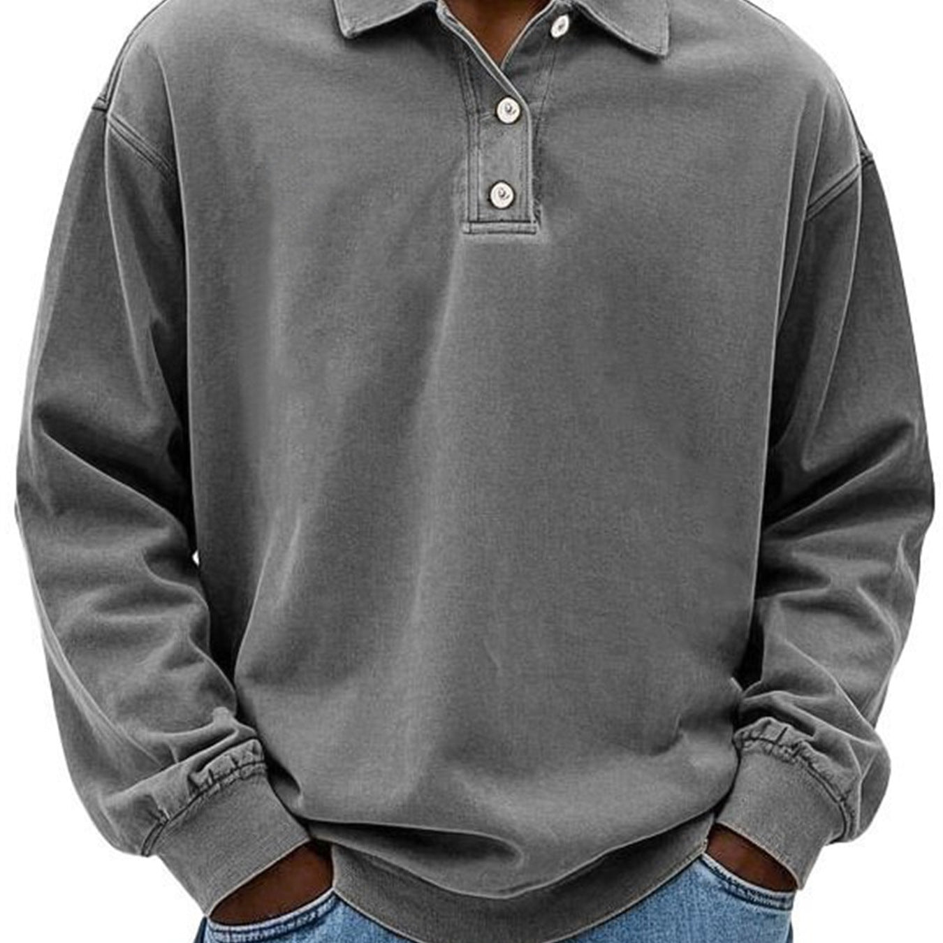 Herre Langærmet Poloshirt – 100% Bomuld – Afslappet Pasform – Knapkrave Casual
