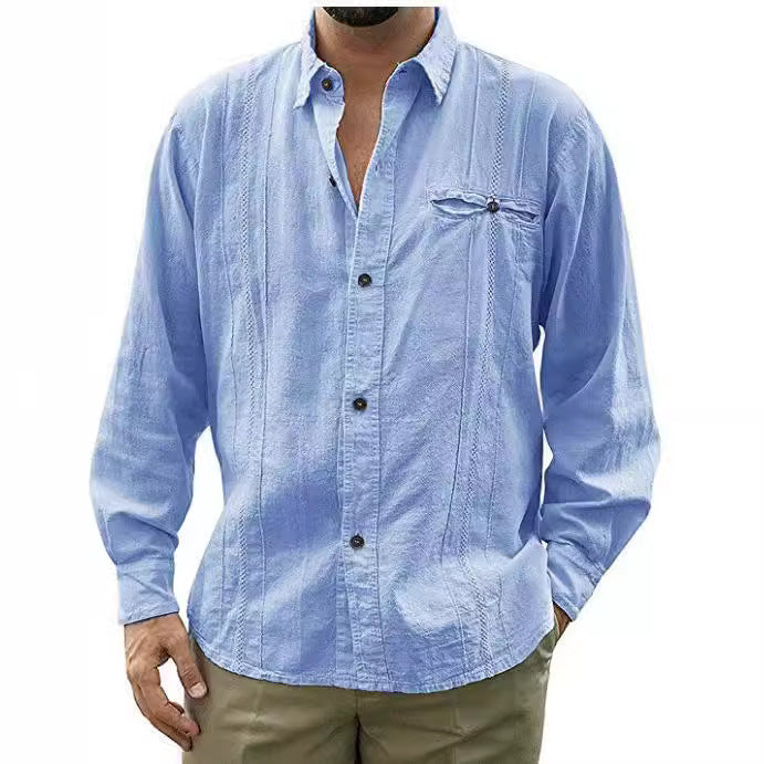 Men's Shirt with Long Sleeves – Relaxed Fit – Button Closure – Natural Fibers