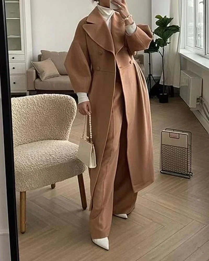 Women's Coat - Double Breasted - Oversized Sleeves - Tailored Fit - Elegant & Chic