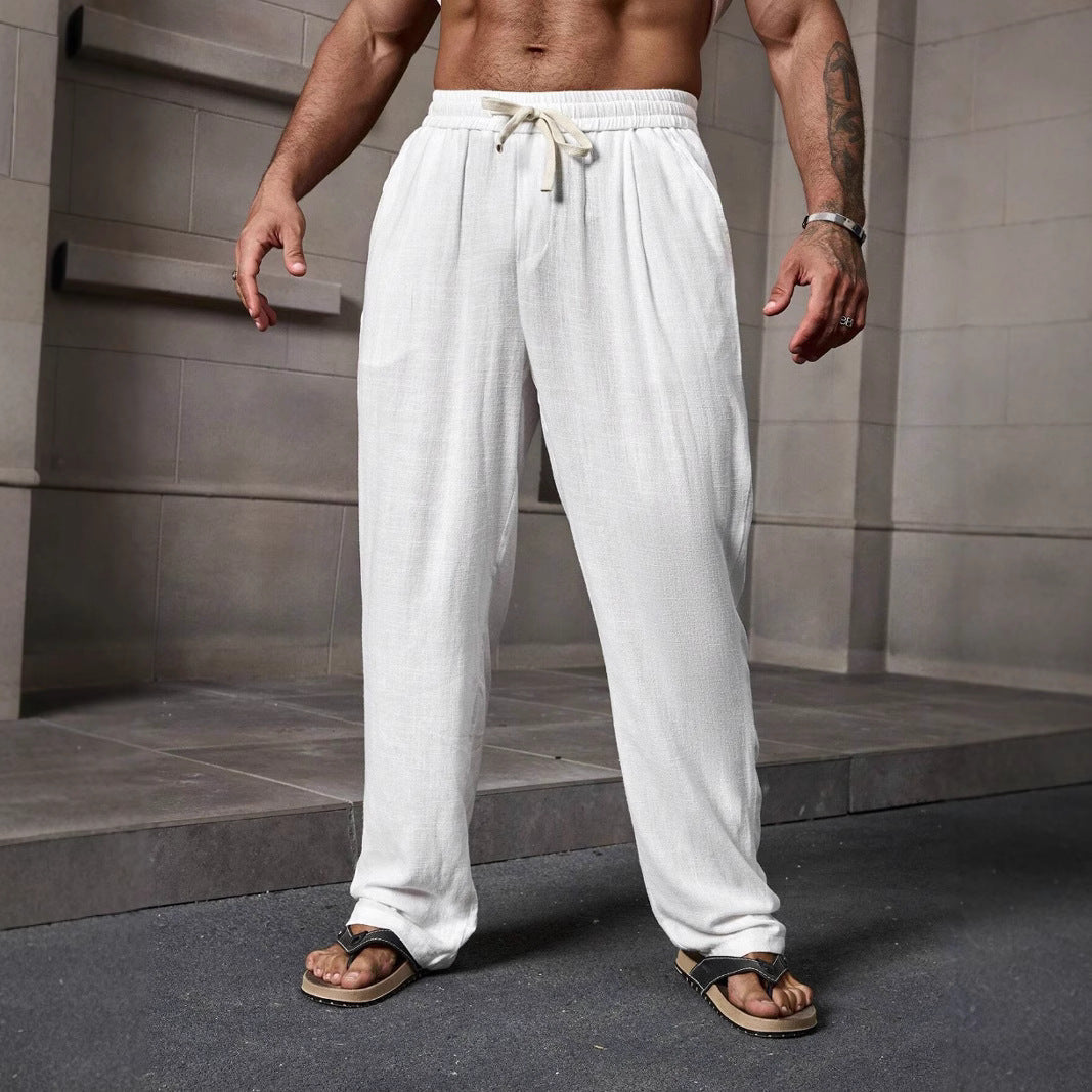 Men's Trousers – Relaxed Fit – Lightweight Breathable Fabric – Adjustable Drawstring – Full Length