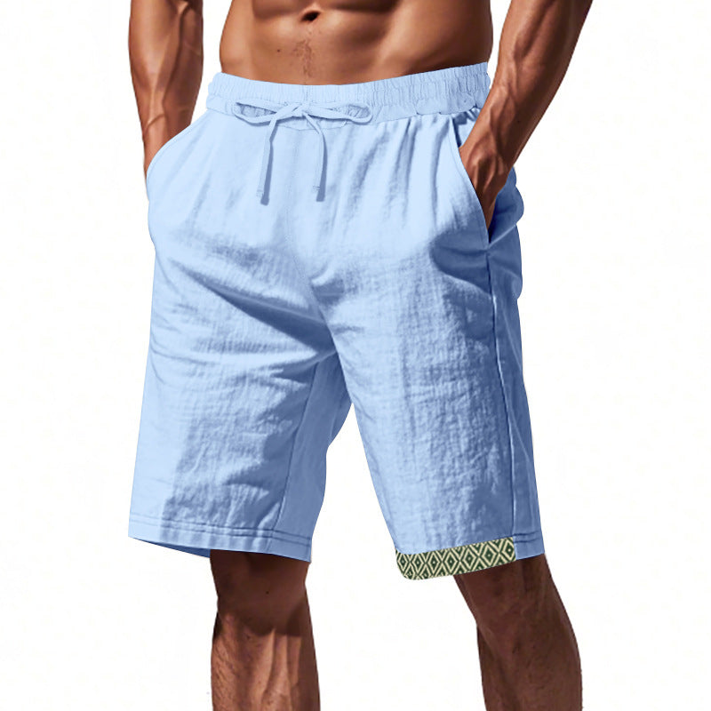 Herreshorts – Løs Pasform – Let Hør – Justerbar Snøre – Boho Kantdetalje