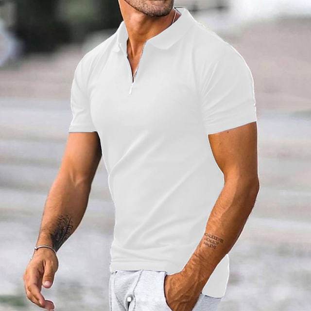 Men's Polo Shirt – Slim Fit – Short Sleeve – Breathable Blend – Zipper Collar Casual