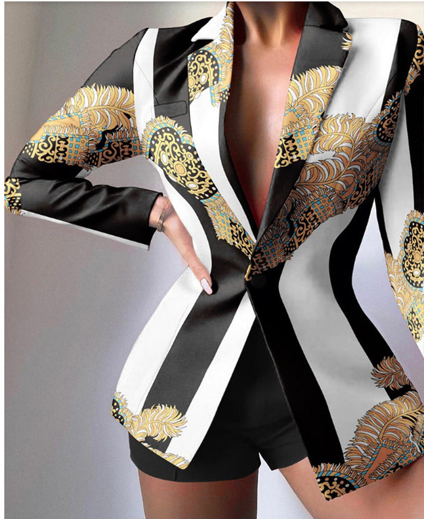 Women's 2-Piece Set – Tailored Fit – Leopard Print – Pointed Lapels – Statement Look
