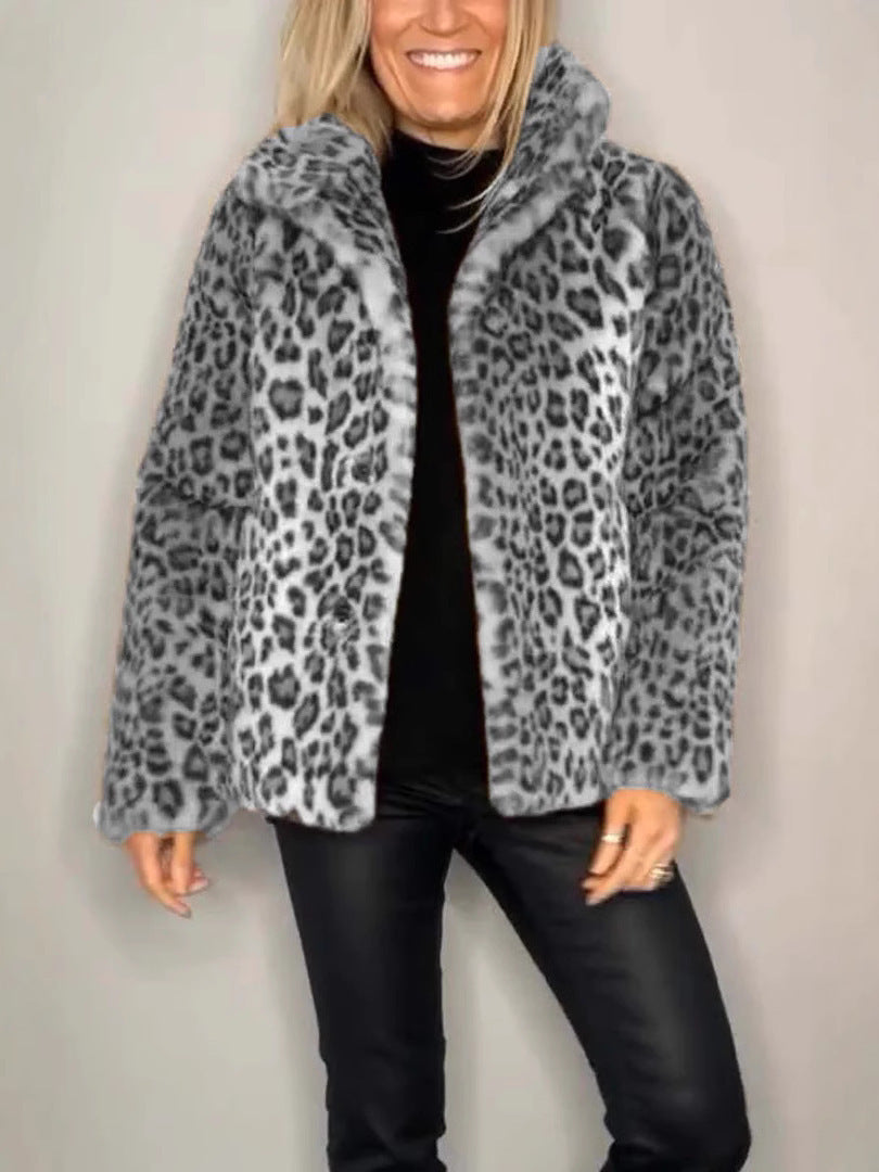 Women's Coat – Oversized Fit – Soft Faux Fur – Leopard Pattern – Casual Style