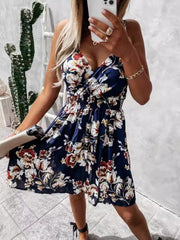 Dress for Women – Sleeveless – Flowy Fit – Wrap Bodice – Elastic Waist – Floral Pattern