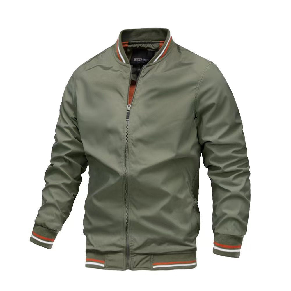 Men's Jacket – Slim Fit – Water-Repellent – Stand Collar – Zipper Closure – Ribbed Edges