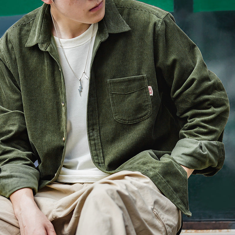 Men's Corduroy Shirt - Long Sleeve Button-Up - Casual Streetwear