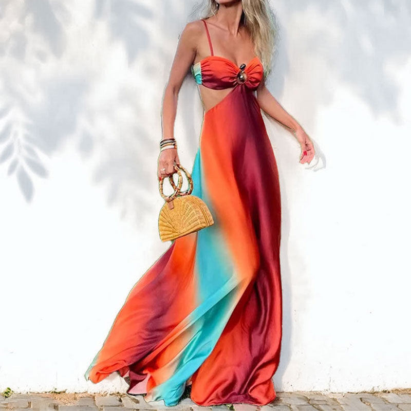 Dame Maxi Kjole – Letvægtsstof – Flowy Pasform – Spaghettistropper – Gradient Design