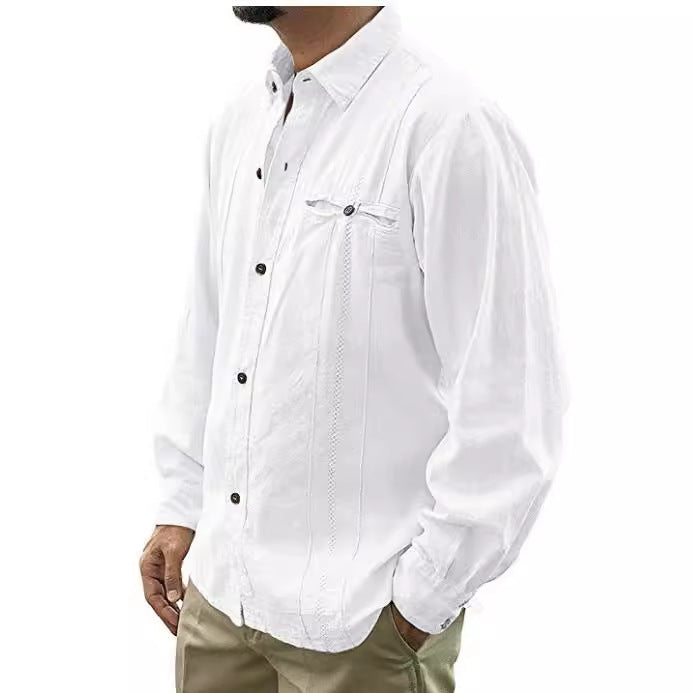 Men's Shirt with Long Sleeves – Relaxed Fit – Button Closure – Natural Fibers
