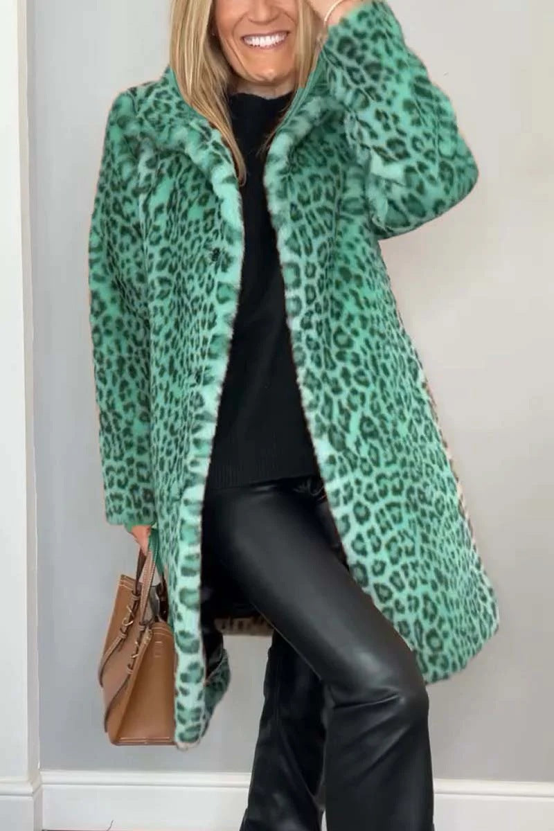 Women's Coat – Oversized Fit – Soft Faux Fur – Leopard Pattern – Casual Style