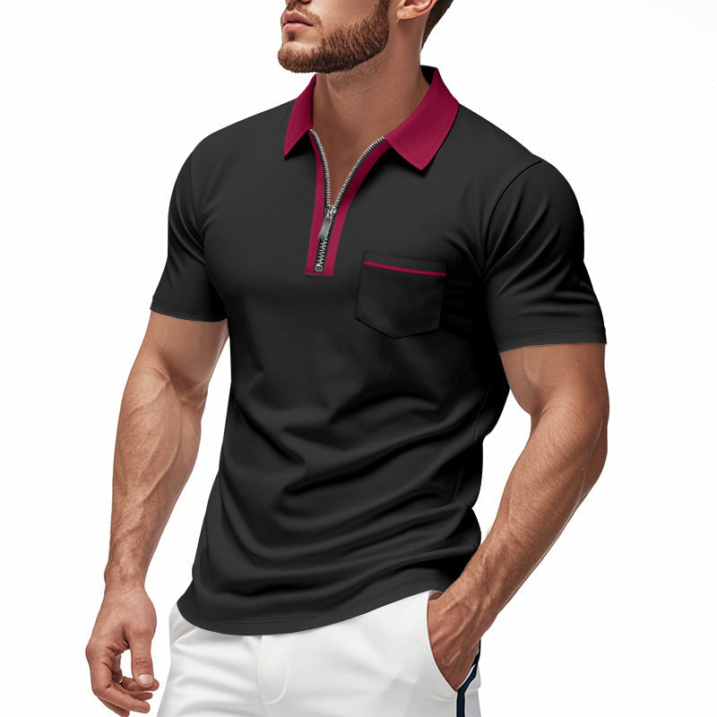 Herre Polo T-shirt – Slim Fit – Åndbar Bomuldsblanding – Lynlåslukning – Brystlomme