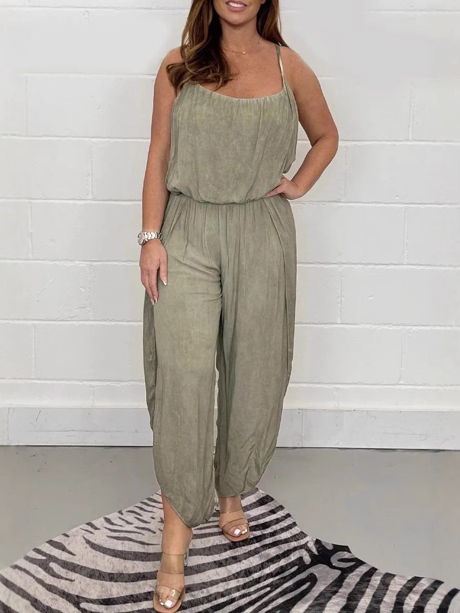 Women's Jumpsuit – Relaxed Fit – Wide Legs – Spaghetti Straps – Breathable Material