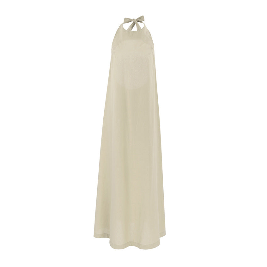 Dame Maxikjole – Halterneck – Løs Pasform – Bomuld Hør – Elegant Flowy Design