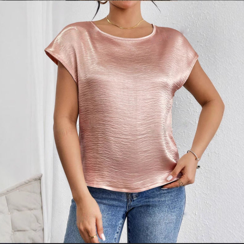 Women's Shirt with Short Sleeves – Relaxed Fit – Light Shiny Luxury Look