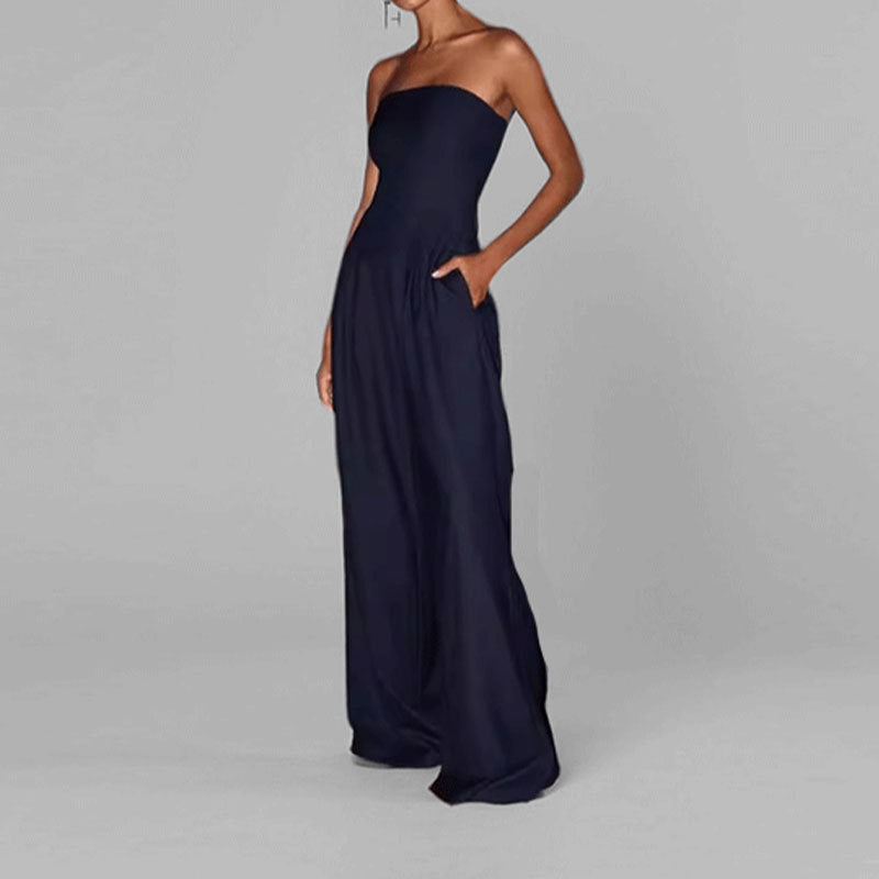 Dame Jumpsuit – Stropløs – Smal Talje – Vidde Bukseben – Elegant Festlook