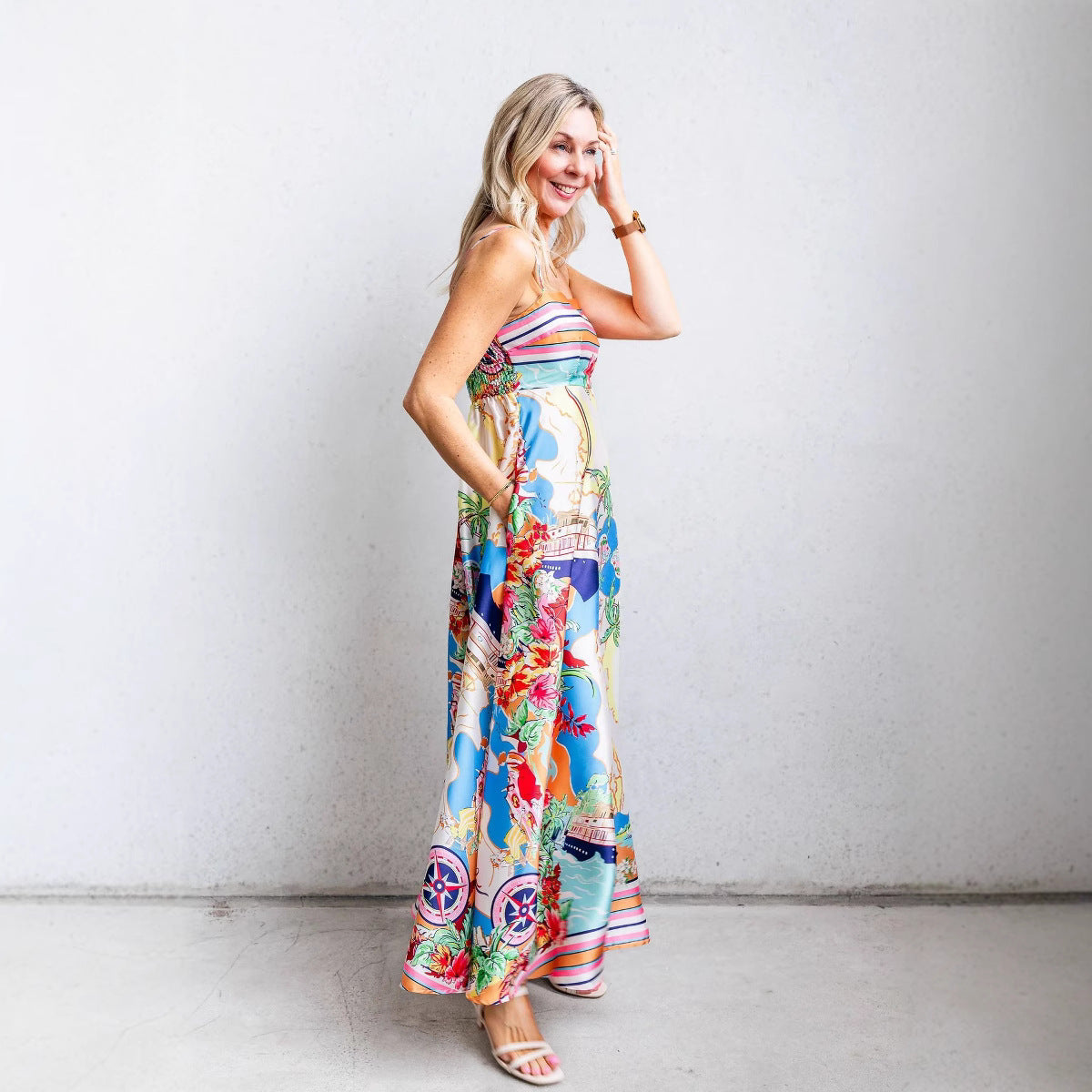 Dame Sundress – A-line Pasform – Let Bomuldsblanding – Spaghetti Stropper – Fuld Længde