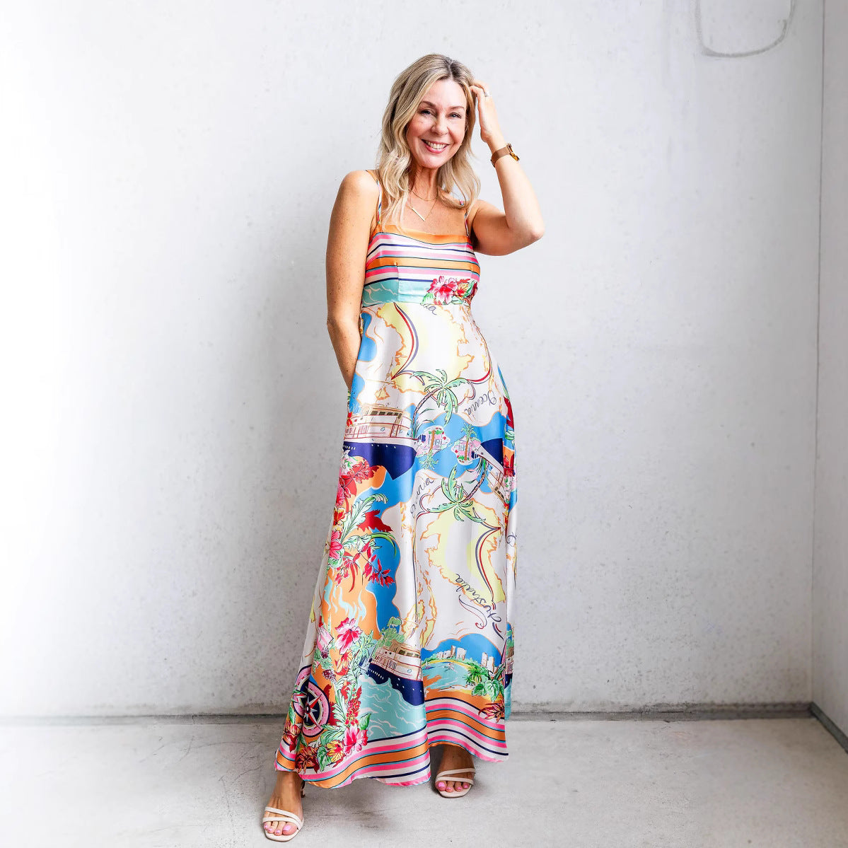 Dame Sundress – A-line Pasform – Let Bomuldsblanding – Spaghetti Stropper – Fuld Længde