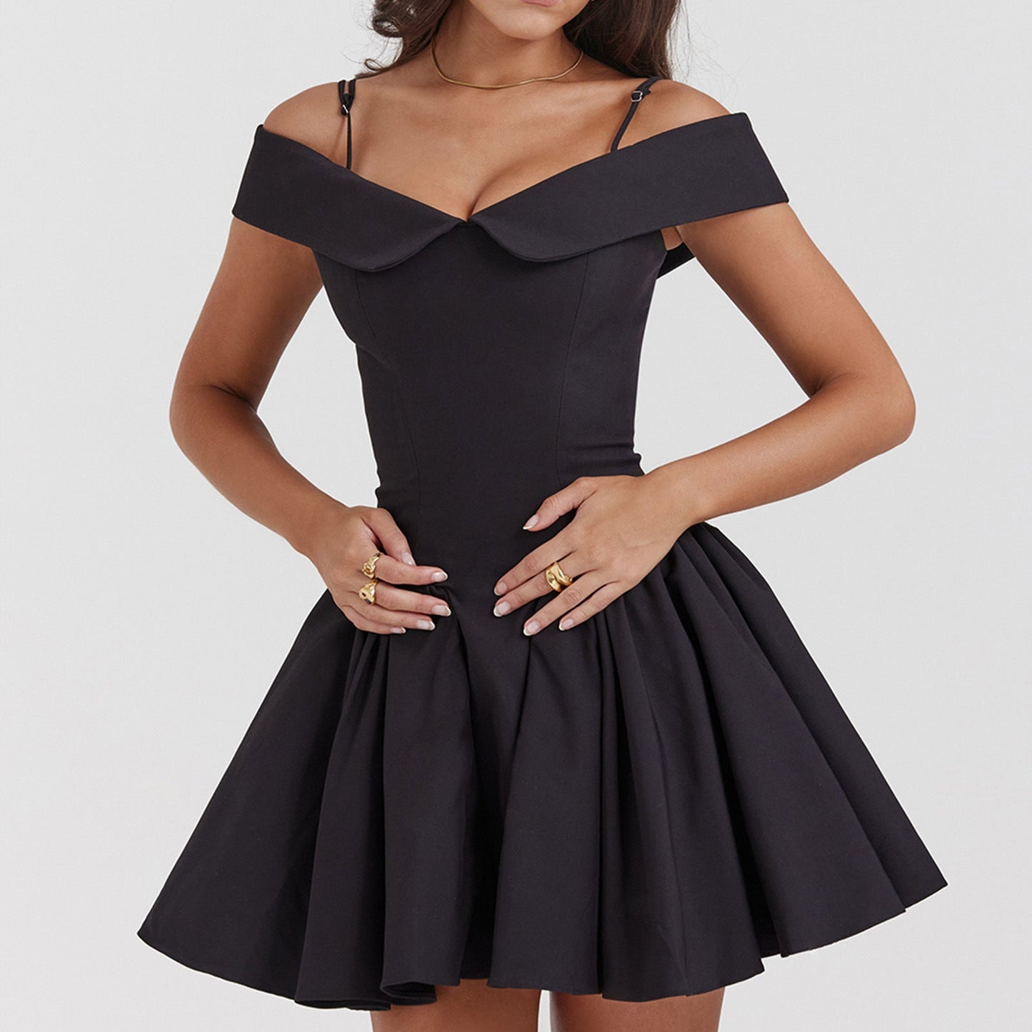 Kjole til kvinder – Off-shoulder – Spaghettistropper – A-line – Figursyet talje
