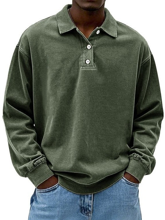 Herre Langærmet Poloshirt – 100% Bomuld – Afslappet Pasform – Knapkrave Casual