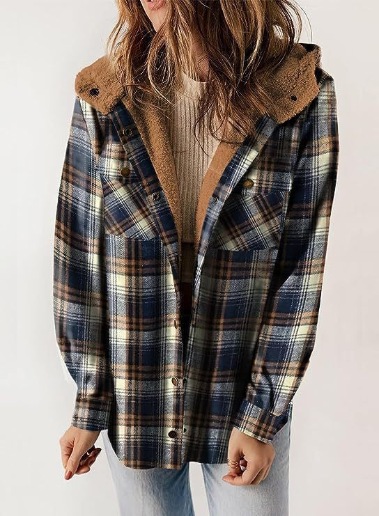 Women's Jacket – Wool Texture – Relaxed Fit – Button Closure – Hood – Checkered Pattern