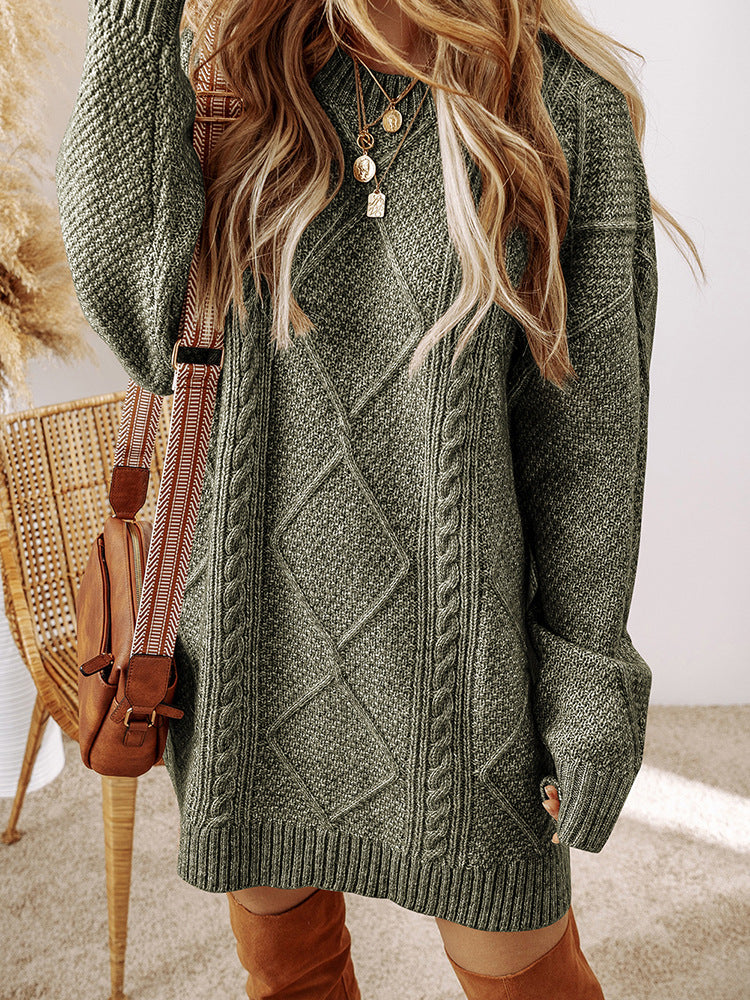 Women's Sweatshirt – Cable Knit – Loose Fit – Knee Length – Long Sleeves For Everyday