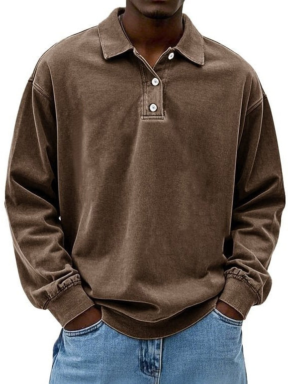 Herre Langærmet Poloshirt – 100% Bomuld – Afslappet Pasform – Knapkrave Casual
