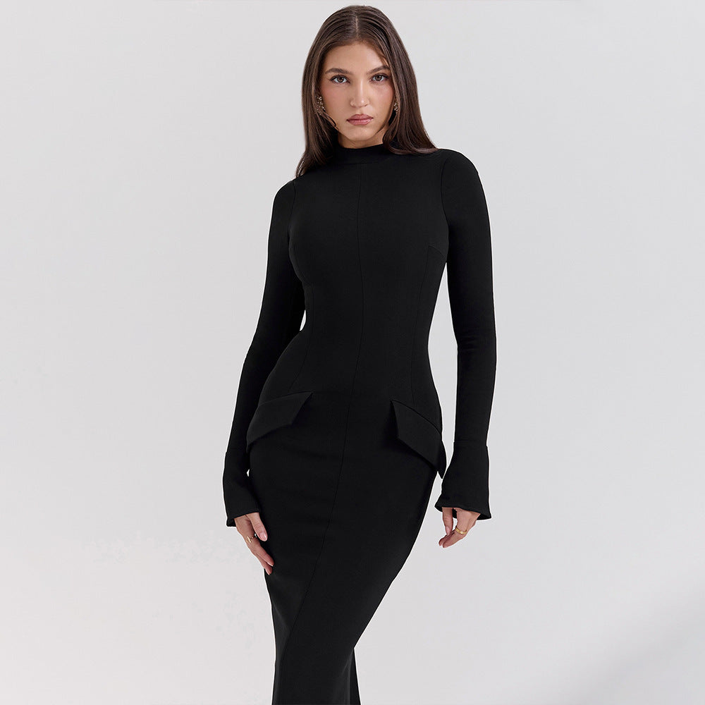 Dame Maxi Kjole – Slim Fit – Rund Hals – Lange Ærmer – Elegant Formelt Snit