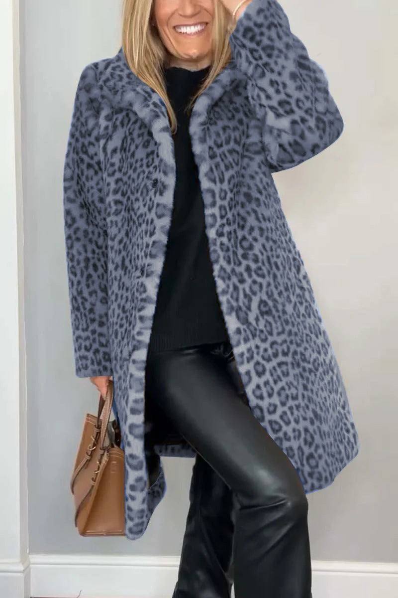 Women's Coat – Oversized Fit – Soft Faux Fur – Leopard Pattern – Casual Style