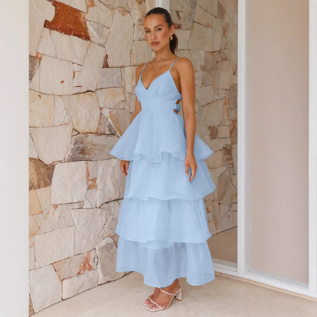 Dress for Women – Maxi Dress – Airy Cut – V-Neckline – Spaghetti Straps – Layered Ruffles