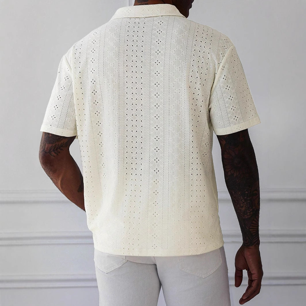 Men's T-shirt – Relaxed Fit – Soft Knit – Jacquard Lace – Short Sleeve