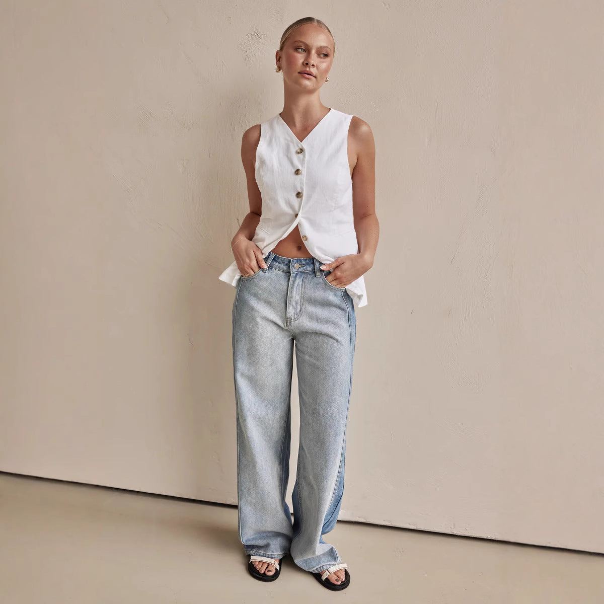 Damejeans – Vide Ben – Høj Talje – Afslappet Pasform – Fuld Længde Denim