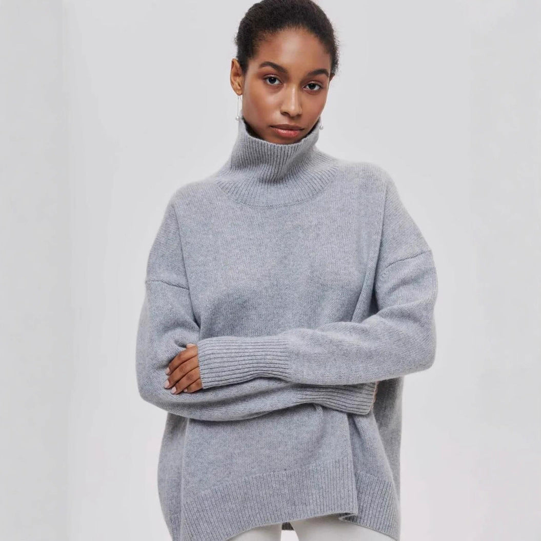 Women's Turtleneck Sweater – Oversized Fit – Soft Knit – Ribbed Edges