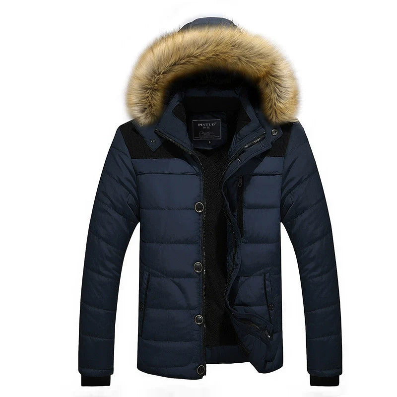 Men’s Puffer Jacket - Woven - Slim Fit - Hip Length - Detachable Faux Fur Hood