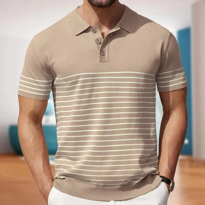 Men's Polo Shirt – Classic Fit – Soft Knit – Short Sleeves – Striped Design