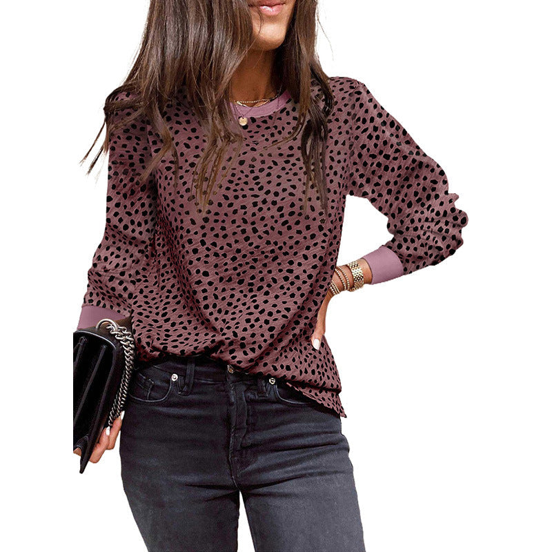 Women's Long-Sleeved Blouse – Loose Fit – Polka Dot Pattern – Soft Breathable Quality