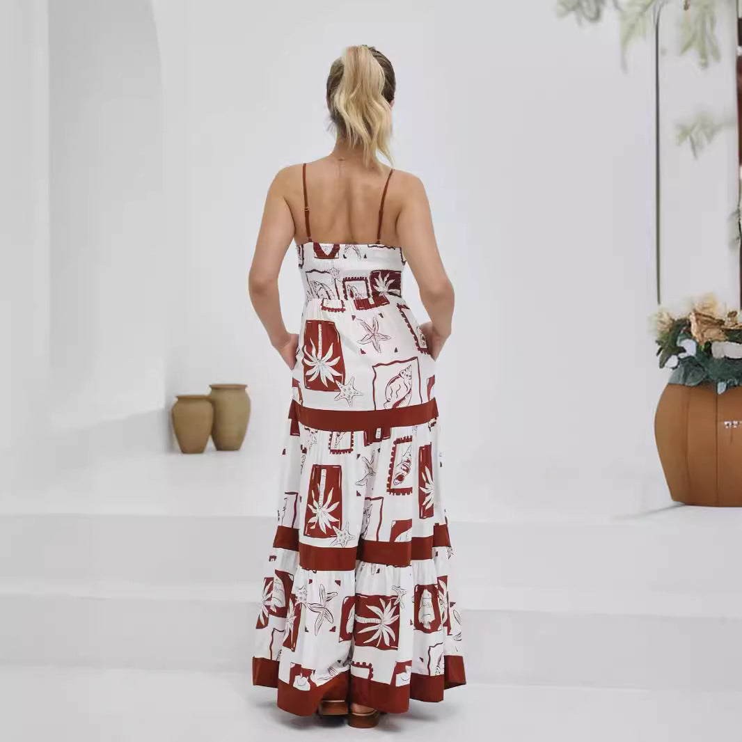 Dame Maxi Kjole – Flowy A-Line Pasform – Spaghettistropper – Lagdelt Letvæv