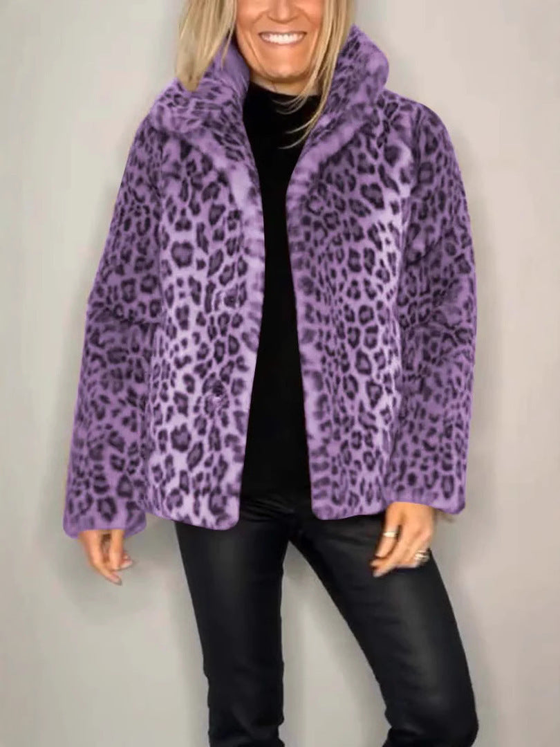 Women's Coat – Oversized Fit – Soft Faux Fur – Leopard Pattern – Casual Style