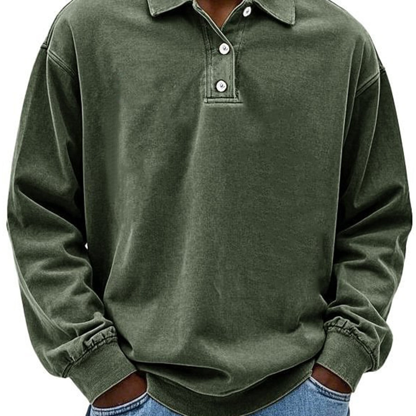 Herre Langærmet Poloshirt – 100% Bomuld – Afslappet Pasform – Knapkrave Casual