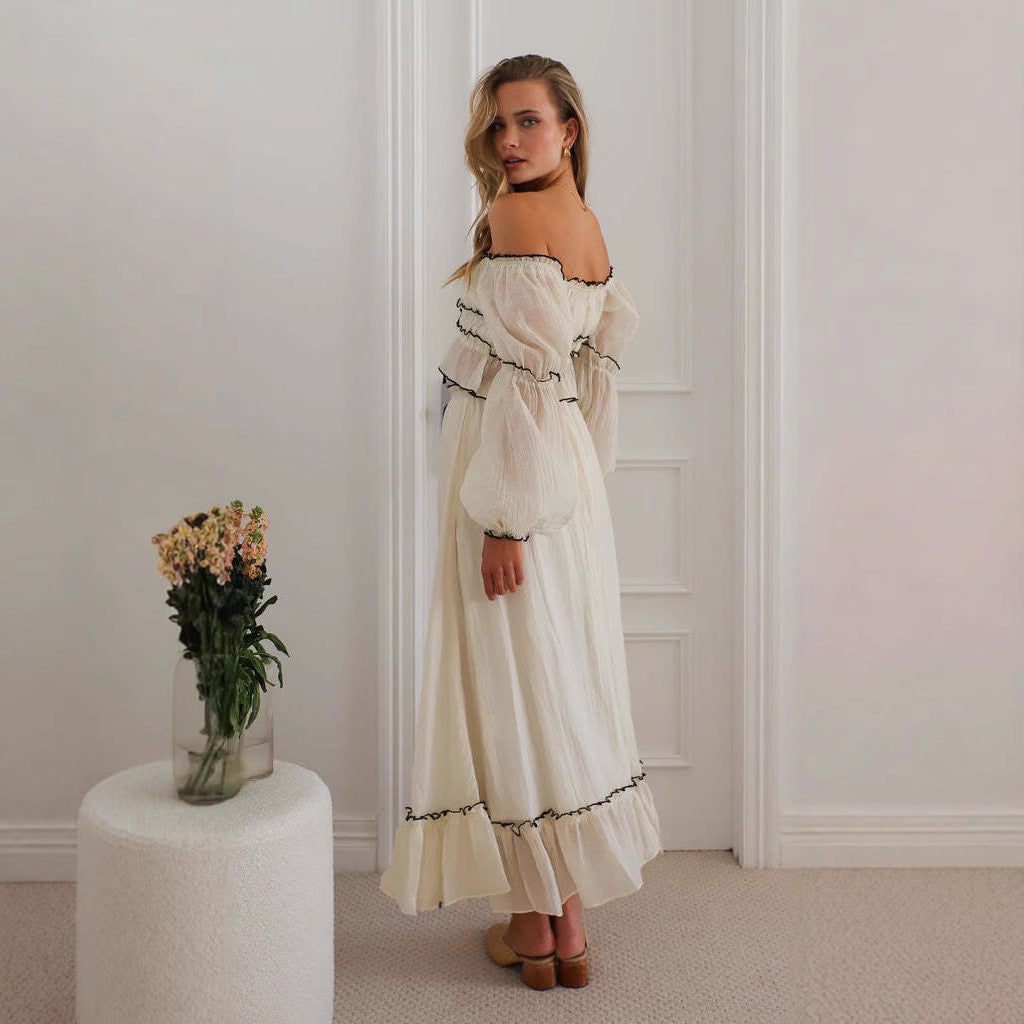 Dame Sæt – Off Shoulder Top og Nederdel – Rynkedetaljer – Løs Pasform – Boho Stil