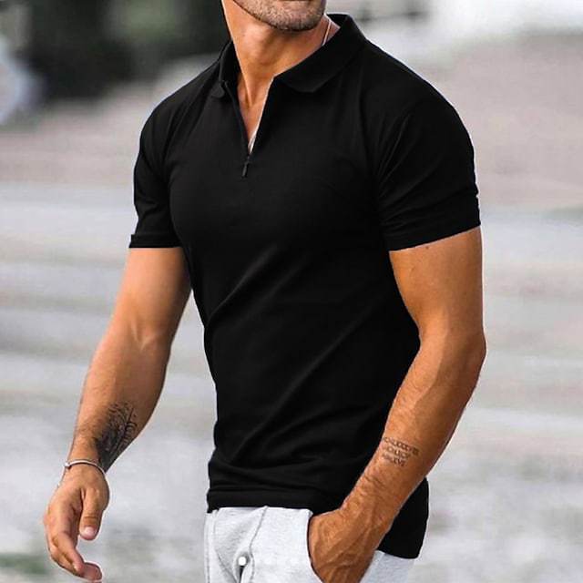 Men's Polo Shirt – Slim Fit – Short Sleeve – Breathable Blend – Zipper Collar Casual