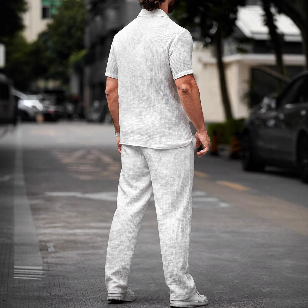 Men's Set with Shirt and Pants – Breathable Material – Regular Fit – Short-Sleeved