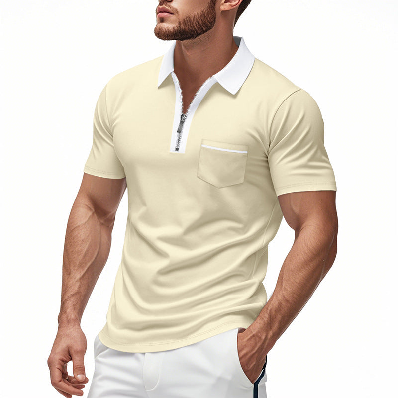 Herre Polo T-shirt – Slim Fit – Åndbar Bomuldsblanding – Lynlåslukning – Brystlomme