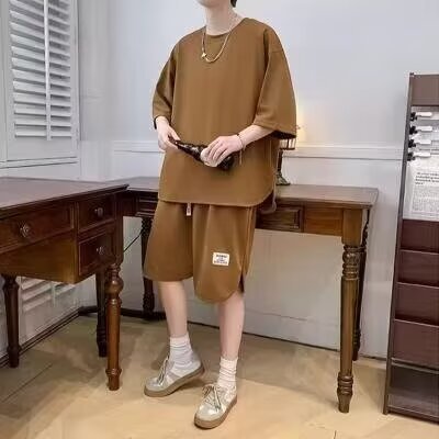 Men's Training Set – Relaxed Fit – Short-Sleeved Top & Knee-Length Shorts – Breathable Cotton