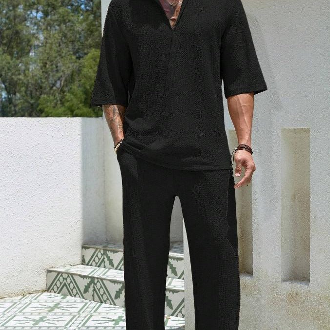 Men's Set with Shirt and Pants – Relaxed Fit – Natural Fibers – Elastic Waist