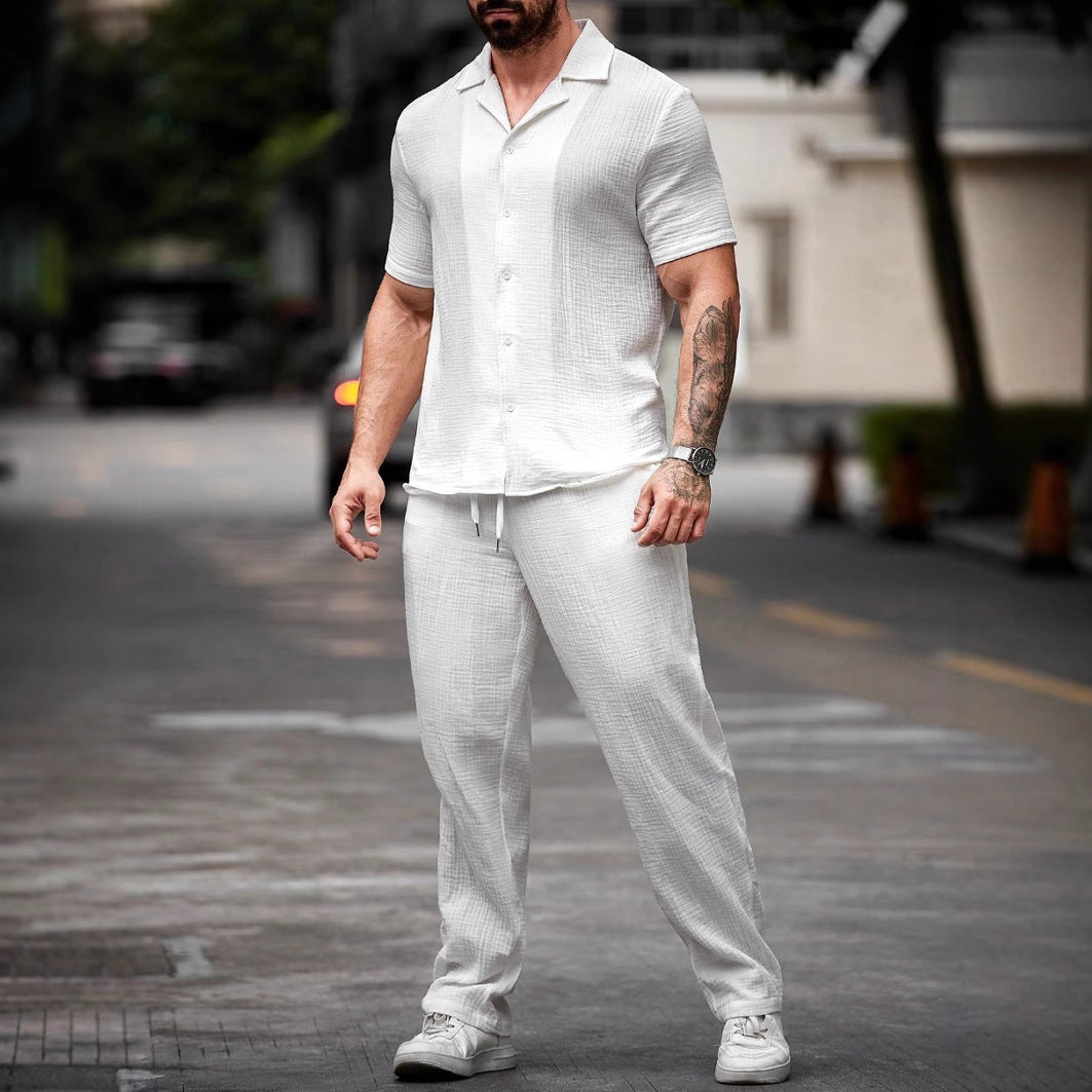 Men's Set with Shirt and Pants – Breathable Material – Regular Fit – Short-Sleeved