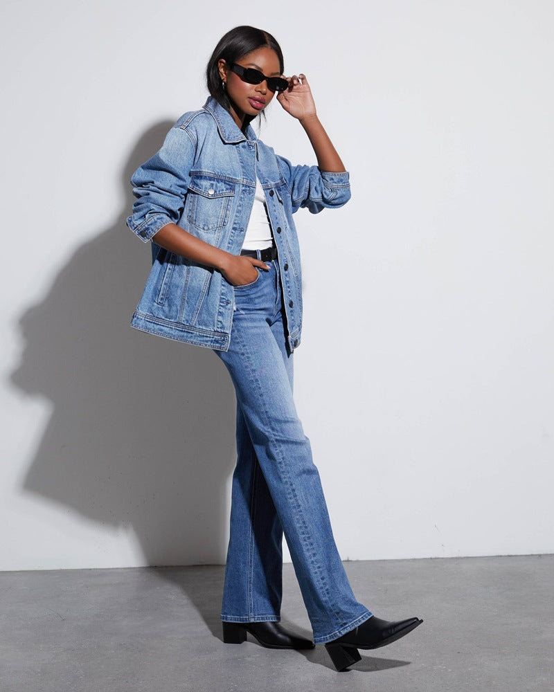 Women's Jeans – Wide Fit – Denim – Floor-Length – Relaxed Cut with Raw Edge