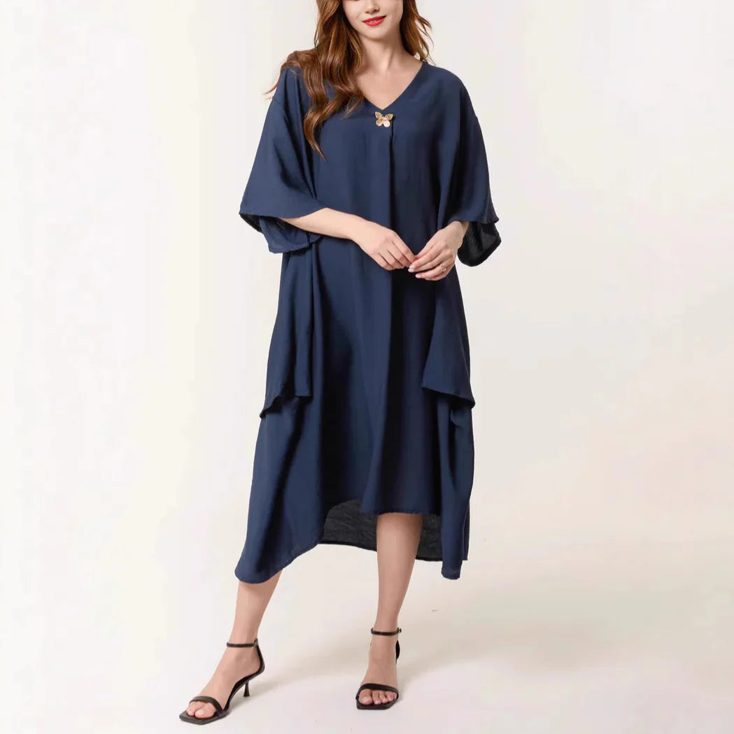 Women's Tunic Dress – Relaxed Fit – V-neck – Asymmetric Maxi – Breathable Material