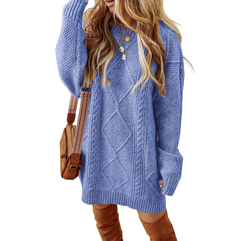 Women's Sweatshirt – Cable Knit – Loose Fit – Knee Length – Long Sleeves For Everyday