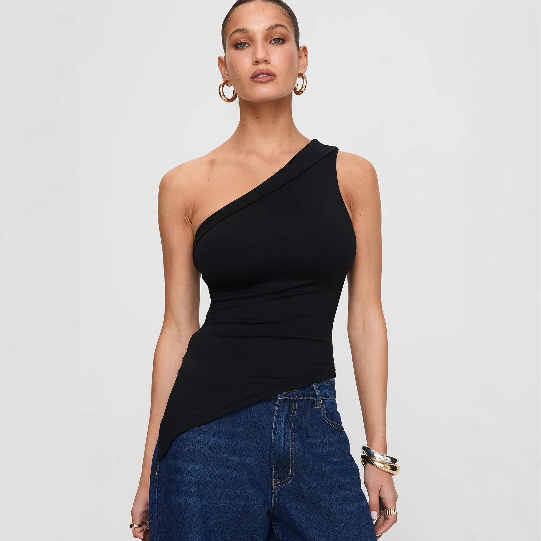 Women's One-Shoulder Top – Slim Fit – Asymmetric Hem – Stretchable Breathable Comfort